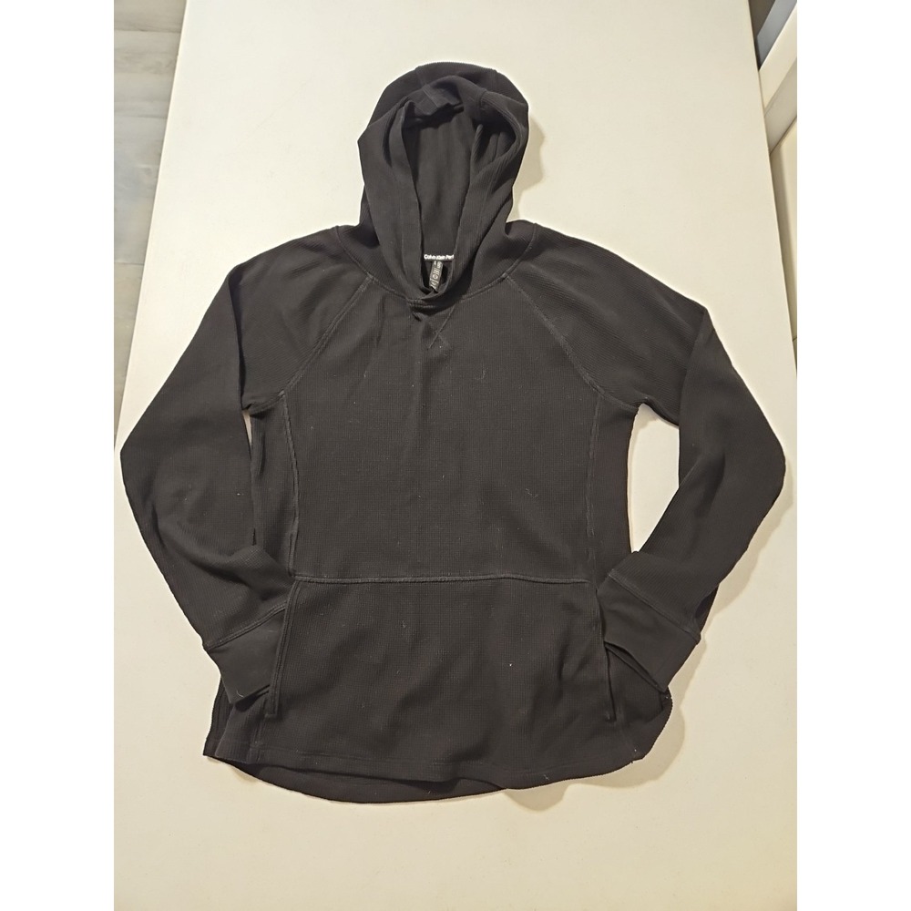 Calvin Klein Mens Waffle Knit Hoodie Lg Black Long Sleeve Hooded Pullover (A999)